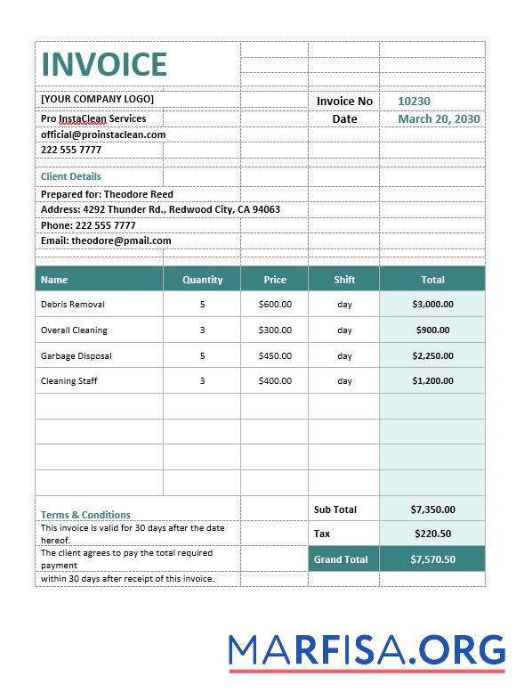 Realistic Construction Cleaning Invoice Template